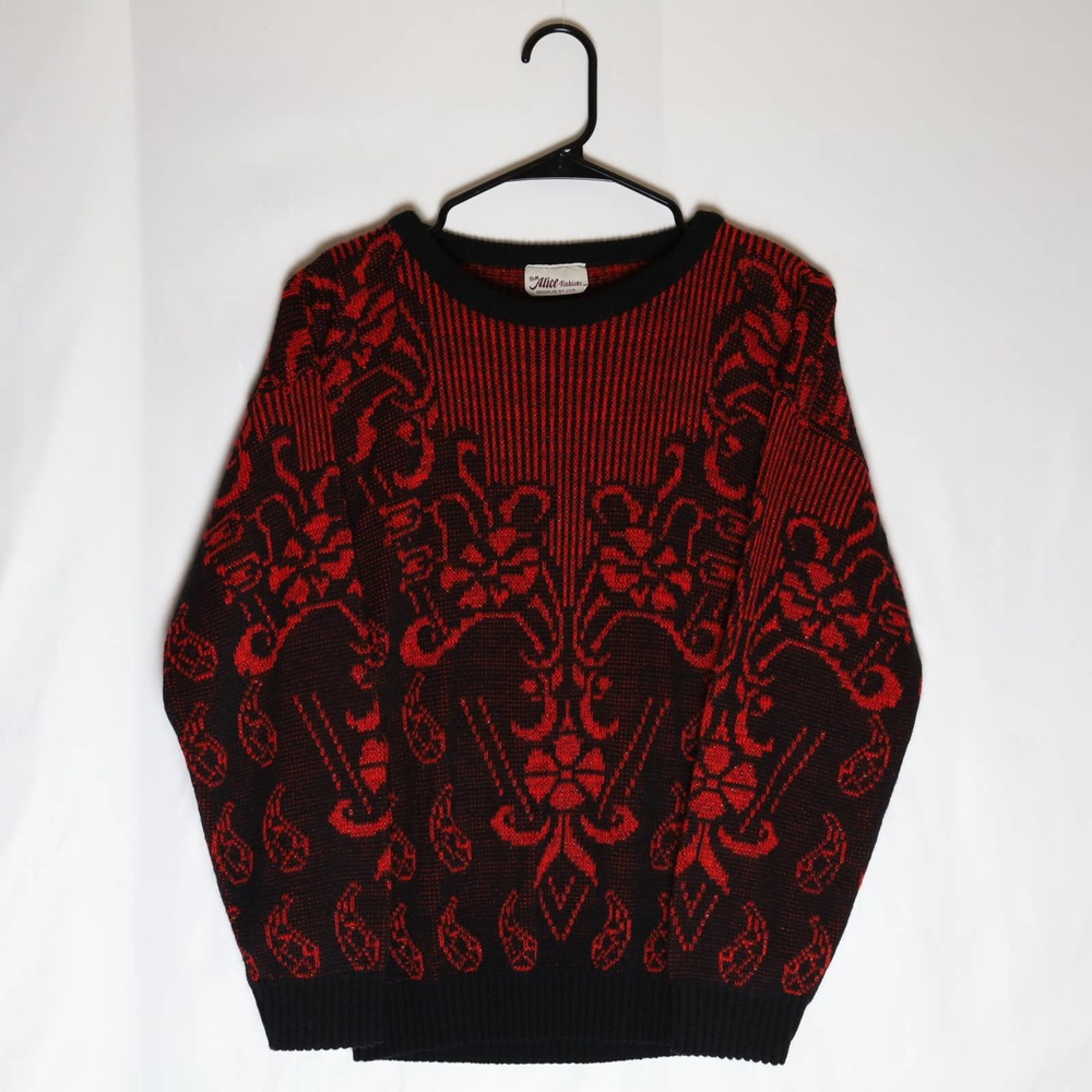 H&M Sweater Women's S Red/Black Alice Fashions Crewneck Pullover 80's Vintage